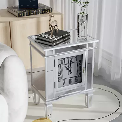 ARTLOGE Coffee Side Table Mirrored Nightstand W Mantel Clock Versatile Furniture • $125.91