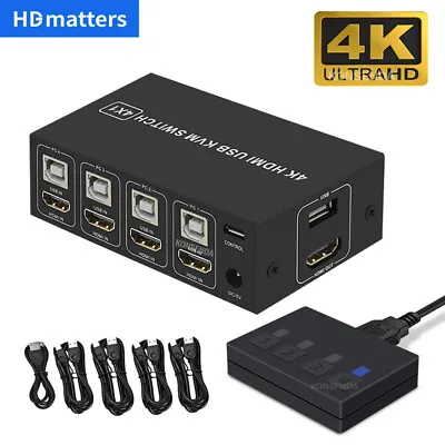 4K HDMI KVM Switch 4 Port In 1 Out 4K 60Hz HDMI 2.0 USB KVM Switcher Box 4x1 2x1 • $34.95