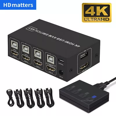 4K HDMI KVM Switch 4 Port In 1 Out 4K 60Hz HDMI 2.0 USB KVM Switcher Box 4x1 2x1 • $34.95