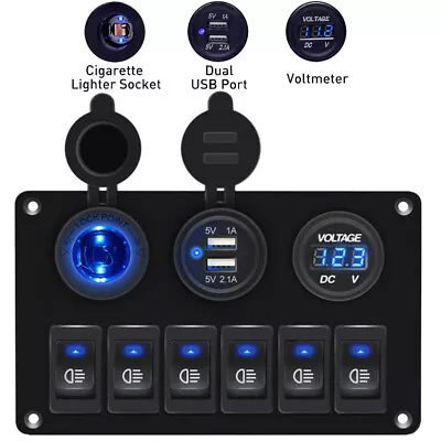 6 Gang 12V/24V Inline Fuse Box LED Switch Panel Dual USB Car Boat Truck Camper • $29.99