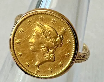 1852 One Dollar Gold Coin 14k Gold Ring • $400