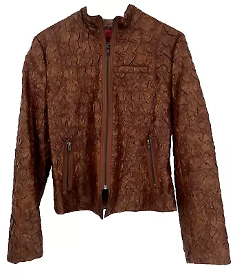 V Cristina Women M Cool Unique Faux Brown Leather Full Zip Lined Jacket EUC • $26.99