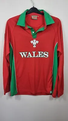 Wales Rugby Top Long Sleeve Large Collared Red Vintage • £15.04