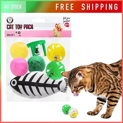 7pcs Cat Toy Catnip Ball Bell Tickle Interactive Training Exercise Bulk Pack Set • $10.95