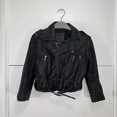 Kate Moss Topshop Leather Jacket Black Biker Cropped Studded Women’s UK 10 EU 38 • £79.99