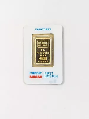 Credit Suisse 5 Gram Gold Bar 9999 Fine In Assay Card ~ First BostonMA • $495