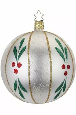 Inge-Glas 10cm Ball Mistletoe White Matte 21298T010 German Glass Christmas ORN • $46.25