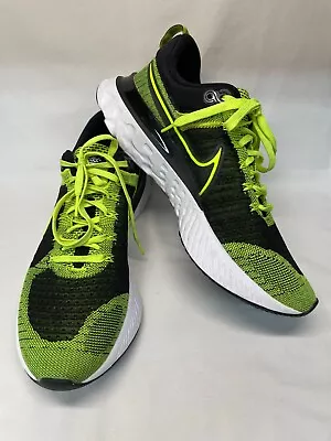 Nike React Infinity Flyknit 2 Men Size 11.5 Running Shoes Black Green CT2357-700 • $49.95