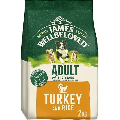 2kg James Wellbeloved Natural Adult Complete Dry Dog Food Biscuits Turkey & Rice • £10.99