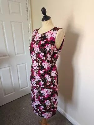 Lands End Floral Pink Summer Midi Dress Size UK 10 M Occasion Wear Wedding Guest • £12.95