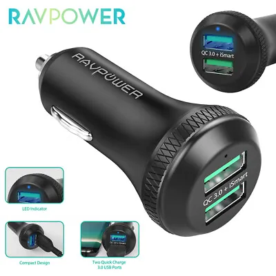 $15.99 • Buy RavPower Fast Charging Car Charger 2 USB Ports QC3.0 Cigarette Lighter Adapter