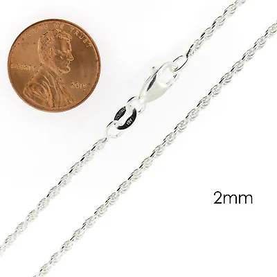 Real Solid Sterling Silver Diamond Cut Rope Chain Mens Boys Bracelet Or Necklace • $16.49