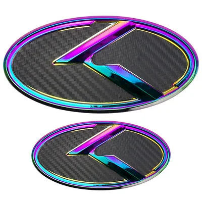 2 Large Curved Neo Chrome Over Black Carbon Fiber K Emblems Badges Pair For Kia • $59.88