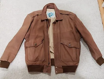 A-2 Aviator Jacket Cowhide Leather Bomber Flight Jacket Aviator Brown Size Large • $29