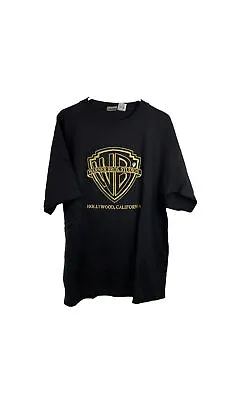 Vintage Warner Bros Logo Tee Shirt Size XL Mens NEW Black Gold Hollywood • $25