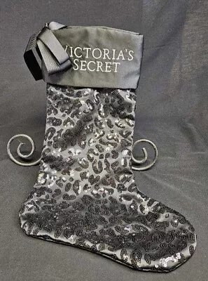 Victoria Secret Black Christmas Stocking With Sequins Leopard Design • $12.99