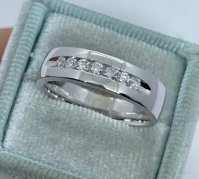 1.50CT Channel Set Round Lab Created Diamond Men Band Ring 14K White Gold Plated • $174.99