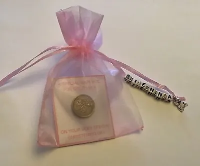 £4.50 • Buy PERSONALISED LUCKY SIXPENCE - BABY GIRL CHRISTENING DAY GIFT With Charm