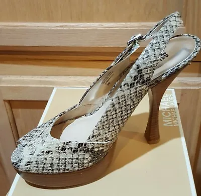 Michael Kors Belinda Swing Natural Embossed Snakeskin Leather Platform Heels 9M • $119.99