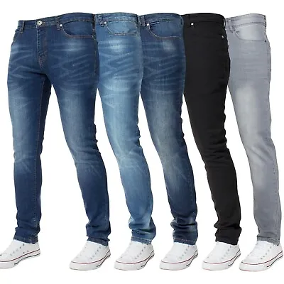 Kruze Mens Jeans Skinny Stretch Slim Fit Flex Denim Trouser Pants UK Waist Sizes • £18.99