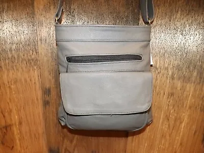 NEW Gray Leather Multi Pocket Go Everywhere Messenger Crossbody Shoulder Bag • $23.99