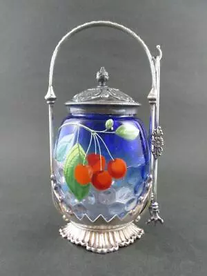 MIDDLETOWN #169 - BLUERINA Ivt JAR W/CHERRIES - Antique PICKLE CASTOR • $575