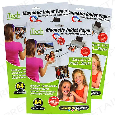 £7.46 • Buy 3x A4 MAGNETIC PHOTO GLOSS PAPER SHEETS FOR INKJET PRINTERS Fridge Card Signs
