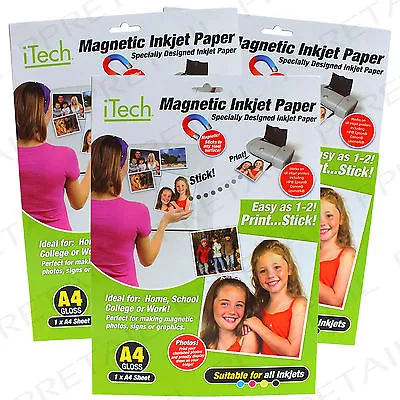 £7.46 • Buy 3x A4 MAGNETIC PHOTO GLOSS PAPER SHEETS FOR INKJET PRINTERS Fridge Card Signs