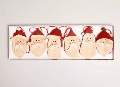 BNIB! Set Of 6 Wooden Father Christmas Hanging Decorations • £5.99