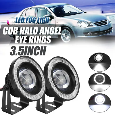 2x White 3  Inch COB LED Fog Lights Projector Car Angel Eyes Halo Ring DRL Bulbs • $15.97