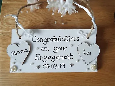 Congratulations Mr & Mrs Gift Engagement Gift Sign Plaque Two Hearts Wooden Sign • £5.99