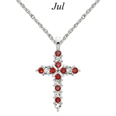 $13.99 • Buy Forever Silver Austrian Crystal Birthstone Cross Necklace 15 - 18  Adj Chain JUL