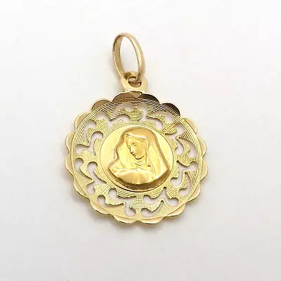 18k Gold Mother Sorrow Mary Madonna Scalloped Charm Pendant • $284.05