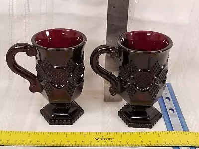 2 Avon Cape Cod Ruby Red Glass Pedestal Drinking Cup Mug Vampire • $15.40