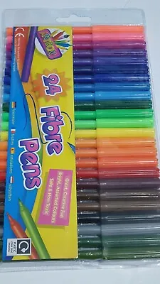 24 Felt Tip Pens Set Fine Fibre Drawing Markers Colouring Art School Colour Kid • £2.95