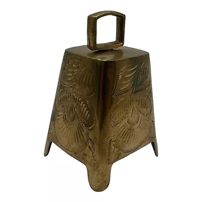 Vintage Bell Of Sarna Ringer Ornate Etched Leaves Leaf Brass Made In India 3.75” • $11.99