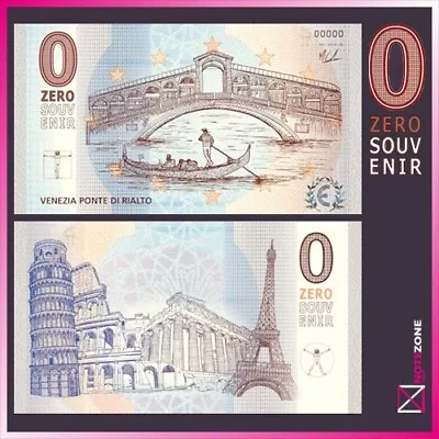 Zero Souvenir 0€ VENEZIA PONTE DI RIALTO Italy Fantasy Test Note £0 0 Euro • £6