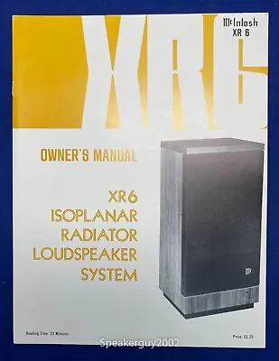 Original McIntosh XR6 Loudspeaker Owner's Manual • $19.95