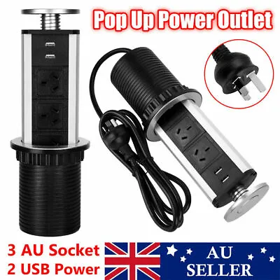 $34.29 • Buy Pop Up Power Point 3 Socket Plug + 2 USB Table Home Kitchen Desk Outlet