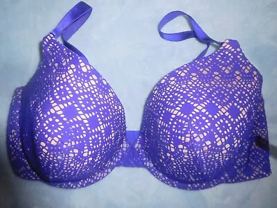 NWOT! Victoria's Secret Purple Crochet Lace Lined Perfect Coverage Bra 38DD • $14.99