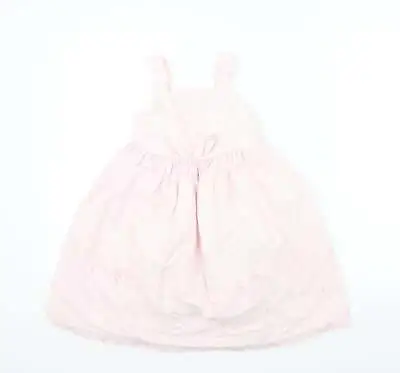 MAGGIE &ZOE Girls Pink Striped 100% Cotton Fit & Flare Size 5 Years Square Neck • £3.25