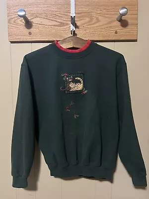 Vintage Embroidered Cat Sweater Size Medium Cottage Core Grandma Sweater 90s • $24.97