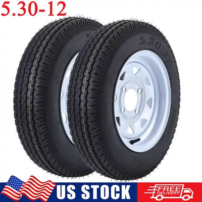 2 Pack 5.30-12 Trailer Tires On Rim 530-12 5.30x12 4 Lug Load Range C 6PR Tyres • $116.99