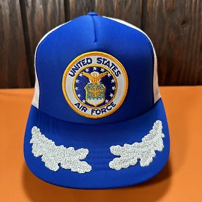 Vintage United States Air Force Trucker Hat Snapback Ball Cap Patch US 80s Blue • $19.85