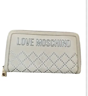 Love Moschino Zip Around Wallet W/ Box Signature Stud Logo Ivory Designer • $55