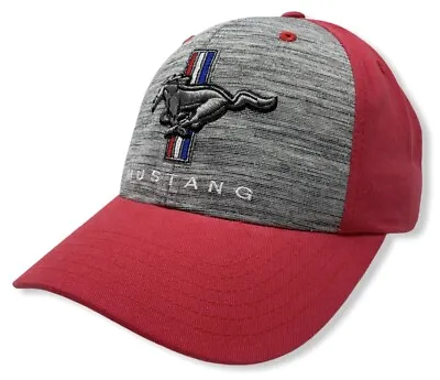 Ford Mustang Men's Official Licensed Tri-Bar Pony Hat Cap - Red/Grey • $16.99