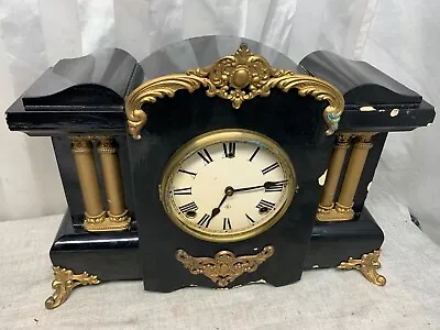 WM.L Gilbert Antique Mantel Shelf Desk Clock Cathedral Two Pillar Brass Legs USA • $354.08