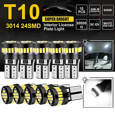 10PCS T10 194 168 24SMD LED Interior Light Bulbs Super Bright Canbus Xenon White • $9.98