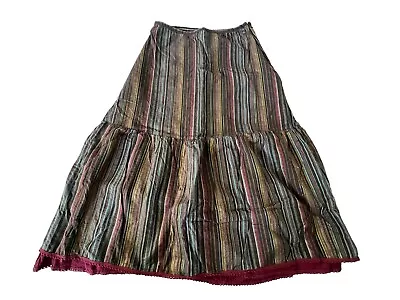 Isabella Bird Striped Midi Flare Skirt A-Line Knit Crocheted Hem Women's Sz 10 • $27.99