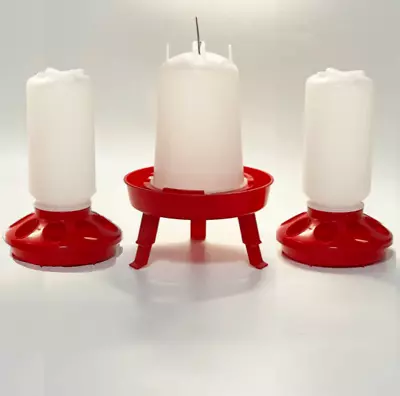 Chick / Quail  - 2 Red Plastic Feeders & 1 Waterer Set - LITTLE ROCK AR SELLER • $19.95